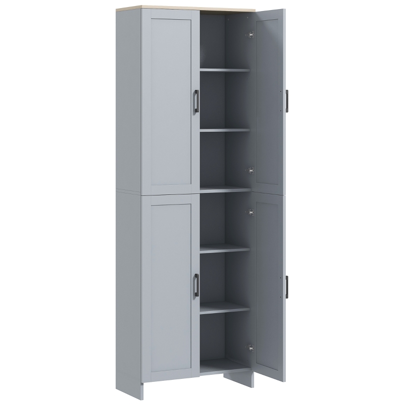 HOMCOM Armário de Cozinha Altura 170 cm Buffet Alto com 4 Portas e Prateleiras Ajustáveis estilo Moderno Cinza
