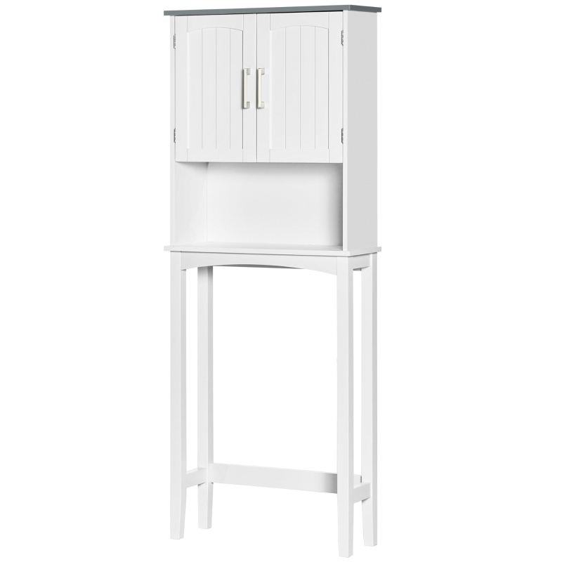 Kleankin Móvel WC Acima Do Vaso Sanitário com Armário de Duas Portas Prateleira Ajustável e Compartimentos Abertos Branco