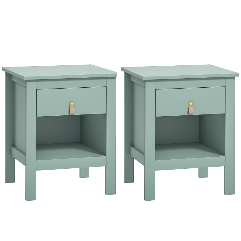 HOMCOM Lote de 2 Mesas de Cabeceira com Gaveta e Compartimento Aberto 45x40x55 cm Verde