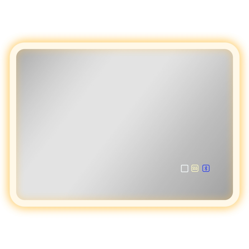 HOMCOM Espelho de Casa de Banho LED Bluetooth 50x70 cm Interruptor Tátil Luz Ajustável 3 Cores Anti Embaciamento Memória Prateado