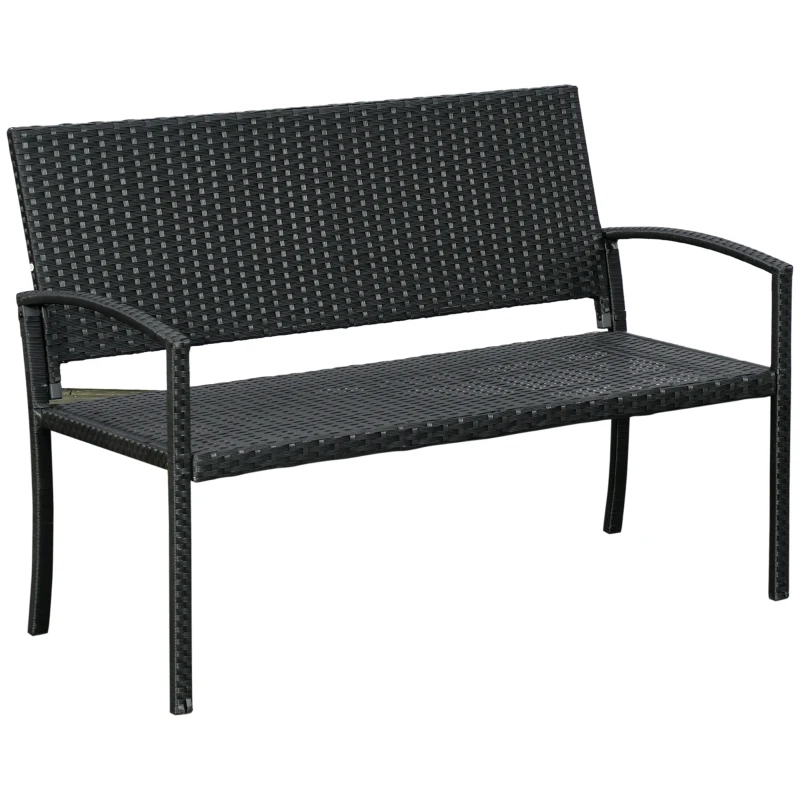 Outsunny Banc de jardin 2 places style cosy chic résine tressée 4 fils imitation rotin noir