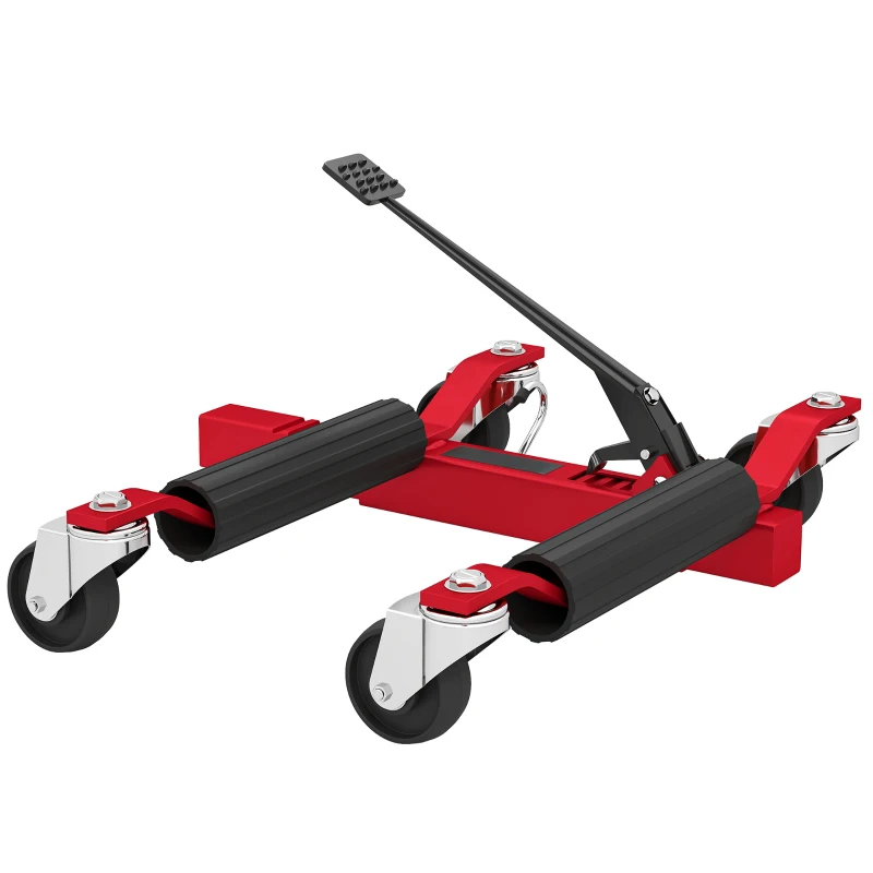 HOMCOM Carrinho de Movimentação de Carro Capacidade 680 Kg Hidráulico Largura Do Pneu 30 cm 63x57-72x33 cm Vermelho