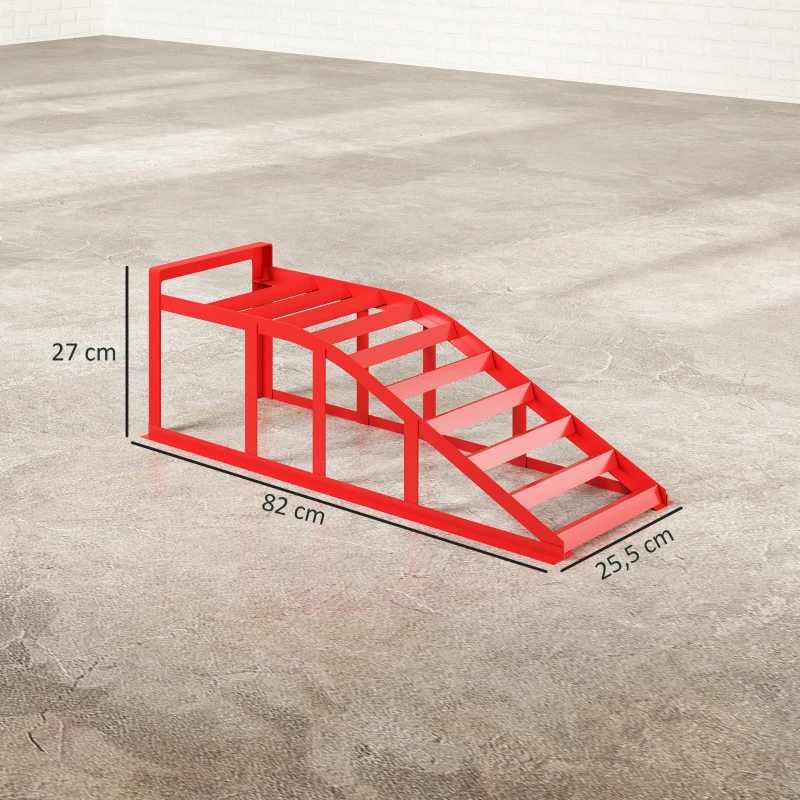 HOMCOM Lote de 2 Rampas de Acesso para Carro Rampa de Elevação para Carro em Aço Antiderrapantes 82x25,5x27 cm Vermelho