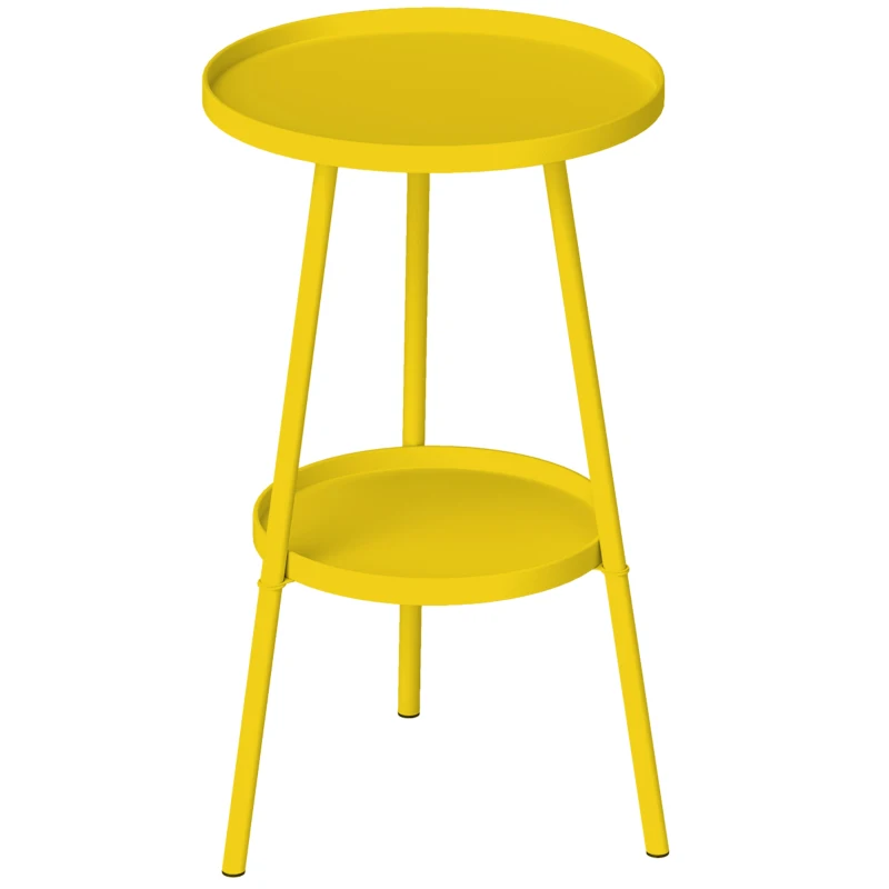 Outsunny Pequena Mesa de Apoio Redonda de 2 Níveis Mesa de Jardim para Terraço Sala Varanda em Metal Ø 32x51 cm Amarelo