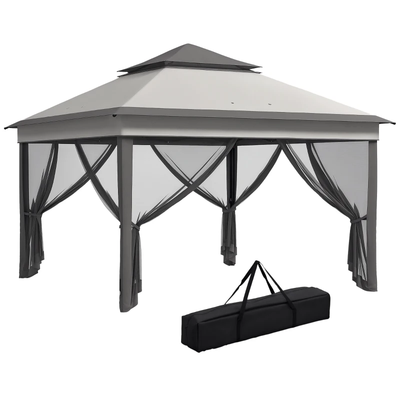 Outsunny Gazebo con Zanzariere Regolabile su 3 Livelli, in Acciaio e tessuto Oxford, 326x326x272 cm, Grigio Chiaro e Scuro