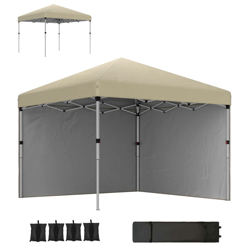 Outsunny Tenda Barnum de Jardim Pop Up Dobrável Ajustável em Altura Proteção UV 30 2 Paredes Laterais Saco de Transporte Incluído