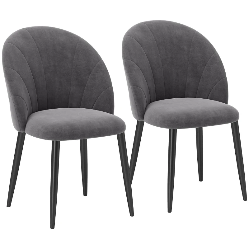 HOMCOM Conjunto de 2 Cadeiras de Sala de Jantar Cadeira de Cozinha Veludo Pés de Metal Cinza 52x54x79 cm