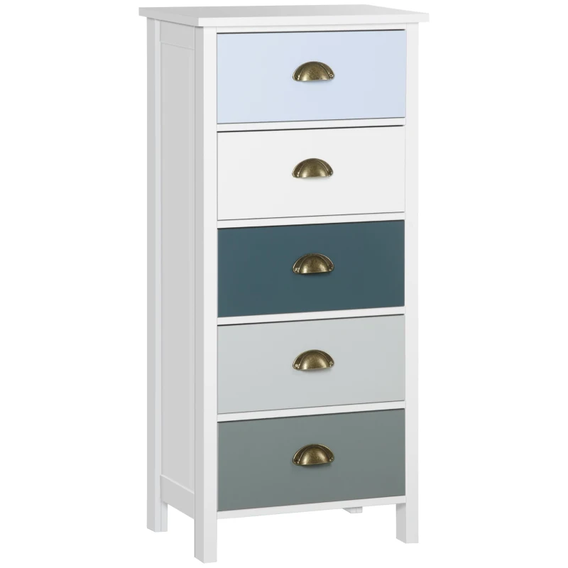 HOMCOM Toucador Móvel de Arrumação 5 Gavetas Multicoloridas com Puxadores em Metal de Concha MDF 45x30x95,4 cm