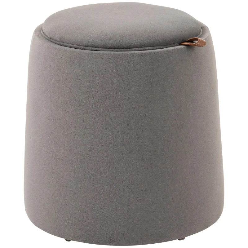 HOMCOM 2 em 1 Puff em Superfície Semelhante a Veludo com Armazenamento e Tampa Removível Φ44x47,5 cm Cinza