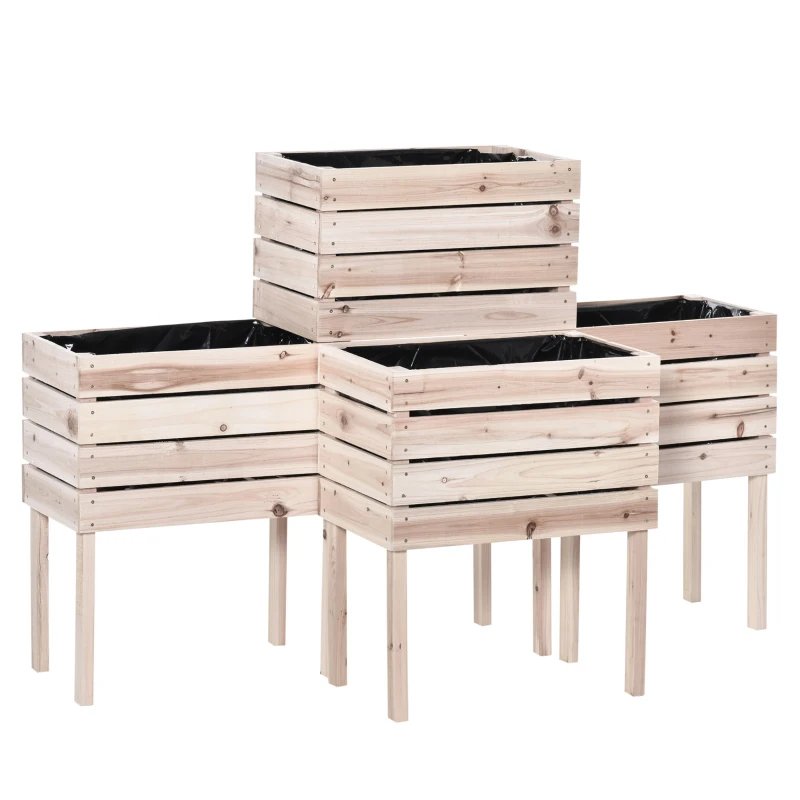 Outsunny Canteiros de Jardim em Pé Conjunto de 4 Canteiros em Pé Ajustáveis 50x30x60 cm Inserções de Irrigação Filme Protetor Pinho