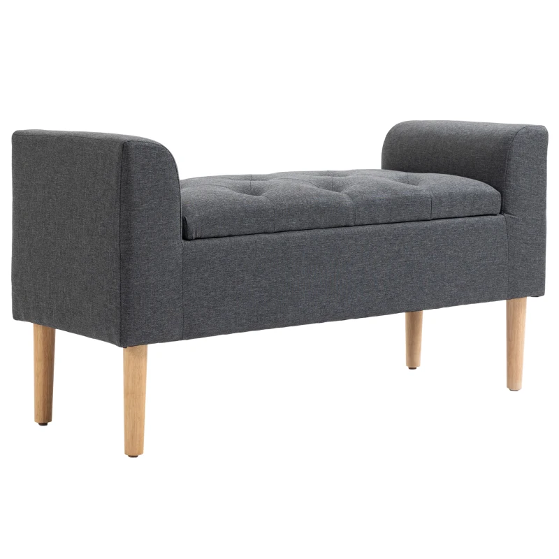 HOMCOM Banco Baú de Armazenamento Capitonê Banquinho com Braços Banco de Armazenamento Carga 130 Kg 116x44x58 cm Cinza Escuro
