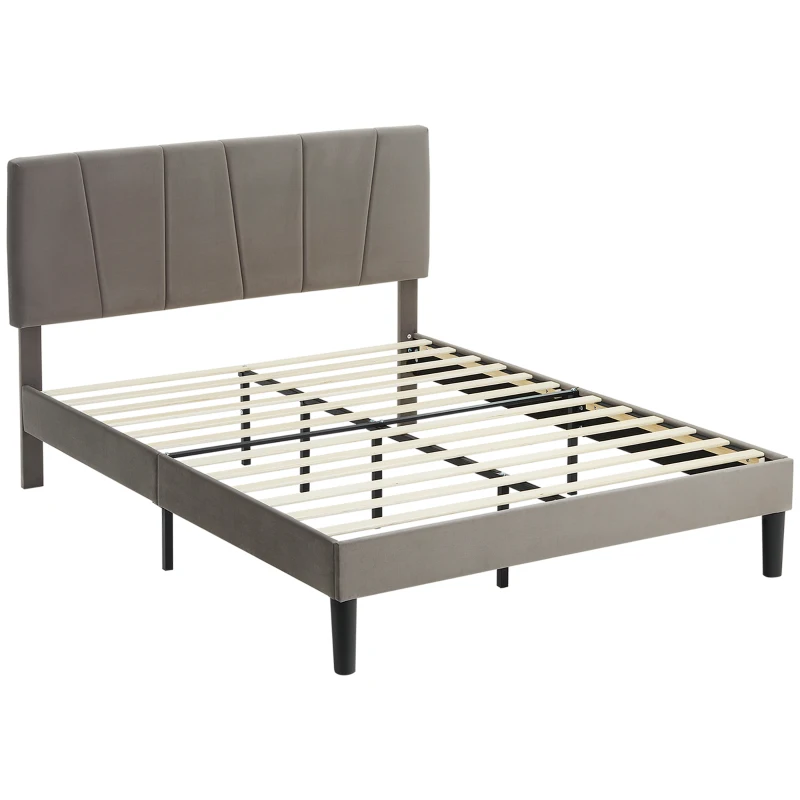 HOMCOM Estrado de Cama de Casal 140x190 cm Cama de Casal Cabeceira Ajustável Sommier 150x198x100/105/110/115/120 cm Cinza