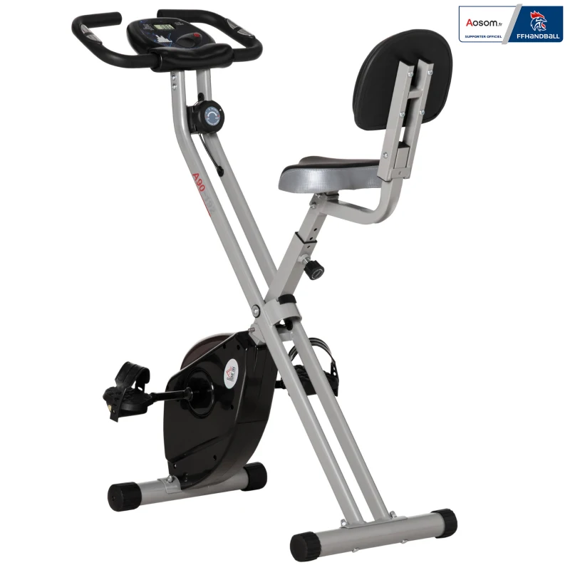 Bicicleta de exercício dobrável - Colaboração Aosom.pt x FFHandball - 8 níveis de resistência, selim com encosto ajustável, cinza