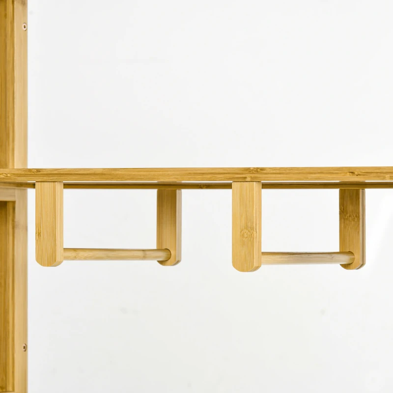 HOMCOM Armário de Bambu com 2 Portas de Correr Prateleiras e Barra Grande Armário para O Quarto 145x35x165 cm