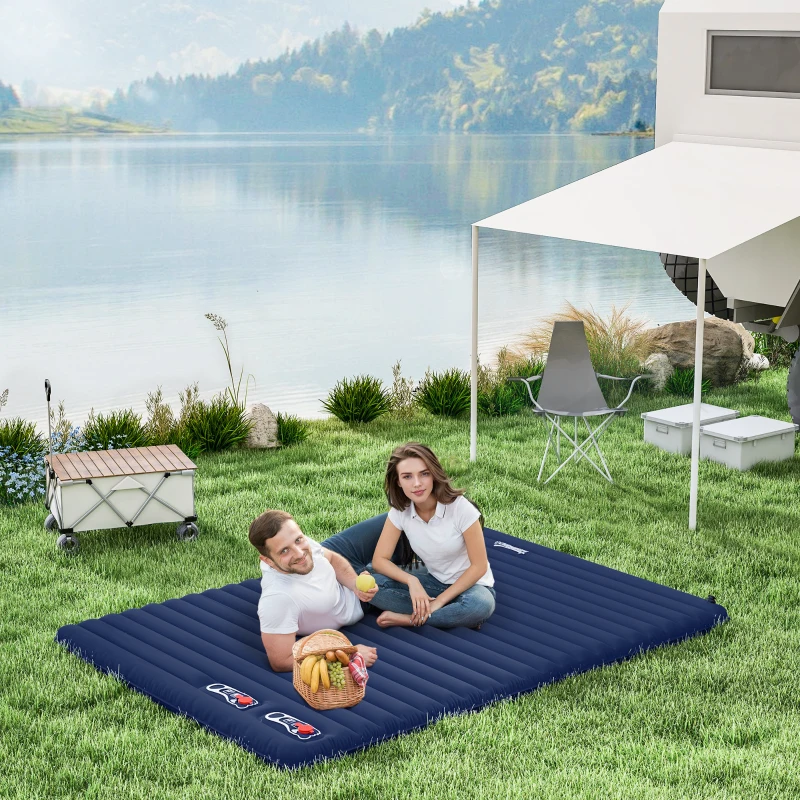 Outsunny Colchão Autoinsuflável de Camping Grande Conforto para 2 Pessoas Dobrável com Saco de Transporte Incluído Azul Marinho