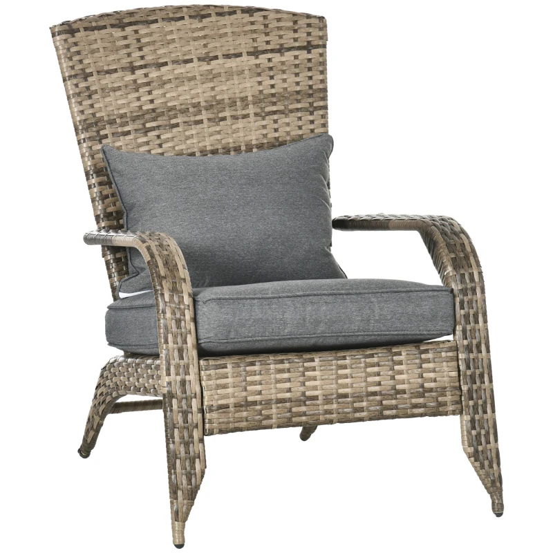 Outsunny Cadeira de Jardim Adironrack com Braços em Vime e Aço 64x80x90 cm Marrom e Cinza