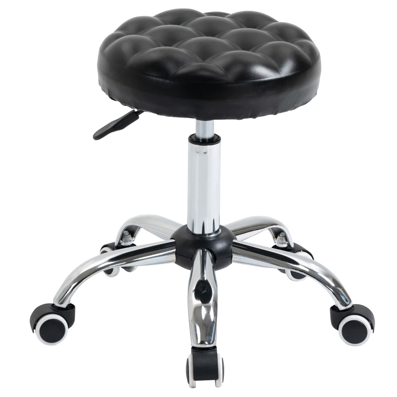 HOMCOM Banco de Massagem com Rodízios Altura Ajustável Giratório 360° Assento Sintético Acolchoado Preto