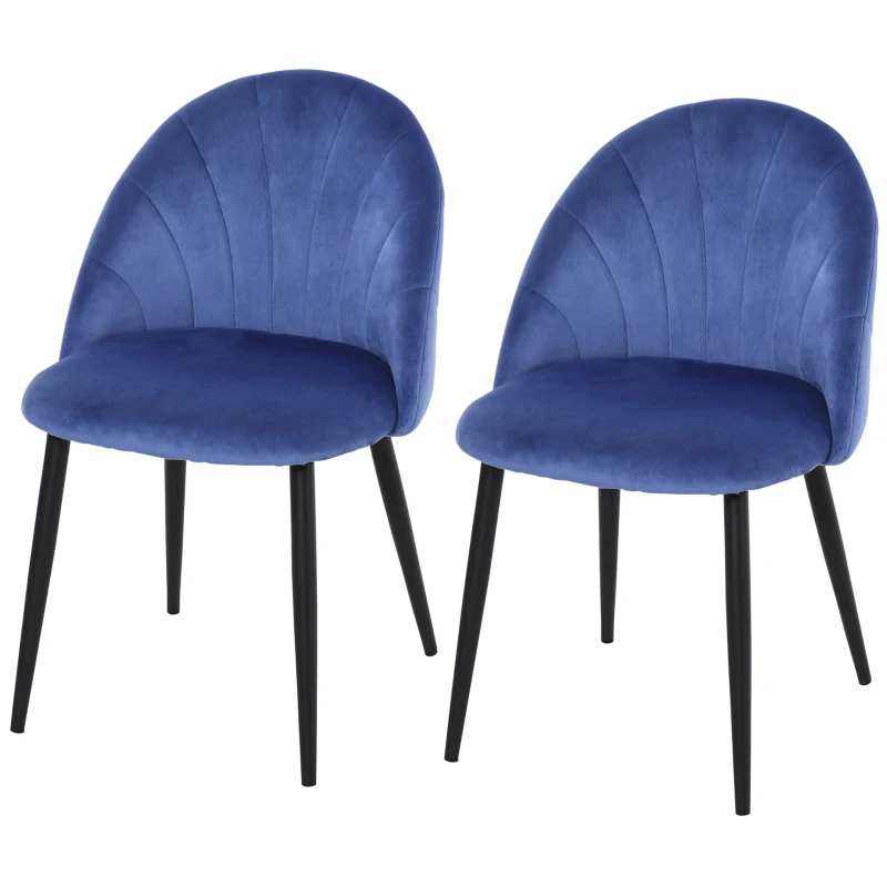 HOMCOM Conjunto de 2 Cadeiras Veludo Azul Pés de Metal Preto 52x54x79 cm