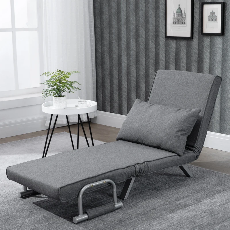 HOMCOM Sofá Cama Conversível de 1 Lugar Cinza Claro em Linho Removível e Confortável com Almofada e Apoios de Braços de Metal