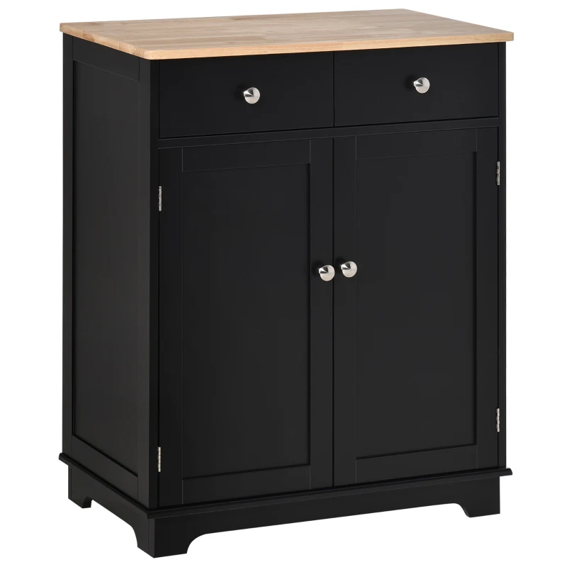 HOMCOM Móvel de Armazenamento Buffet Sala com Armários 2 Gavetas e Prateleiras Ajustáveis 68x40,3x85 cm Preto e Madeira Natural