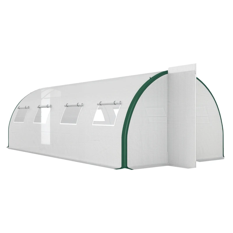 Outsunny Serra a Tunnel 6x3 m con 2 Ingressi e 8 Finestre, in PE, Poliestere e Acciaio Zincato, Bianco e Verde