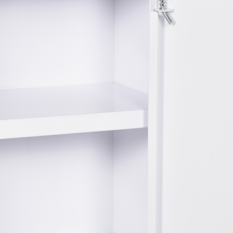 Kleankin Armário de Remédios Armário de Medicamentos de Parede de 3 Níveis com Porta Trancável 2 Chaves em Aço Branco
