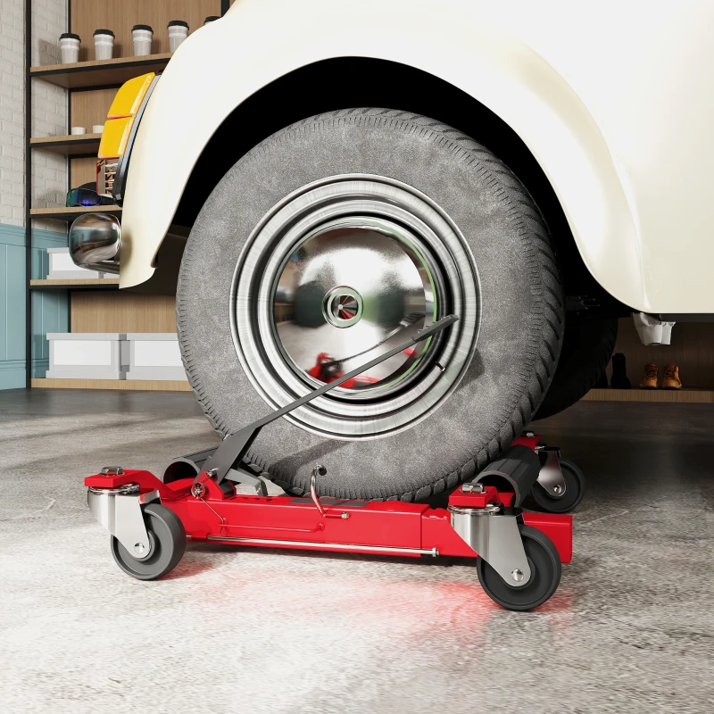 HOMCOM Carrinho de Movimentação de Carro Capacidade 680 Kg Hidráulico Largura Do Pneu 30 cm 63x57-72x33 cm Vermelho