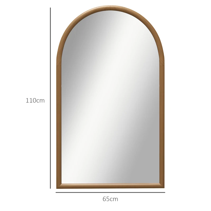 HOMCOM Espelho de Parede Arqueado 110x65 cm Estrutura em Madeira Espelho Arqueado para Sala de Estar Quarto Entrada Marrom Escuro
