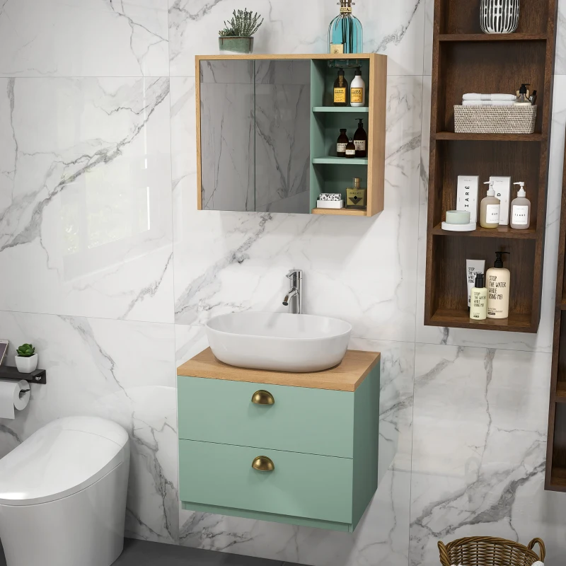 Kleankin Conjunto de Móveis de Casa de Banho com Prateleiras Ajustáveis 2 Gavetas estilo Escandinavo Verde