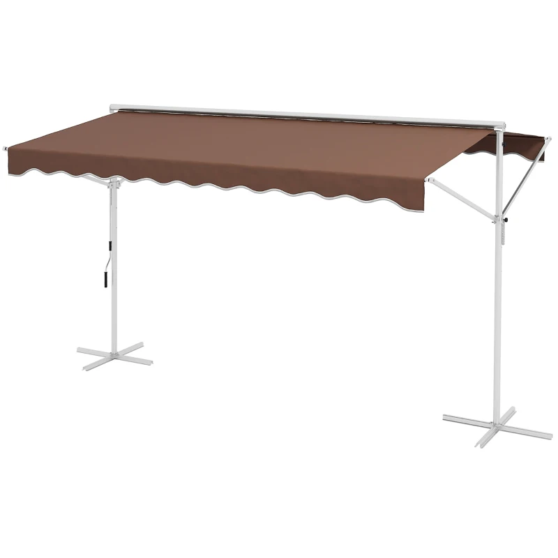 Outsunny Pérgula Autônoma Ajustável em Inclinação Manivela Estrutura de Metal Resistente Às Intempéries 4x3M Café