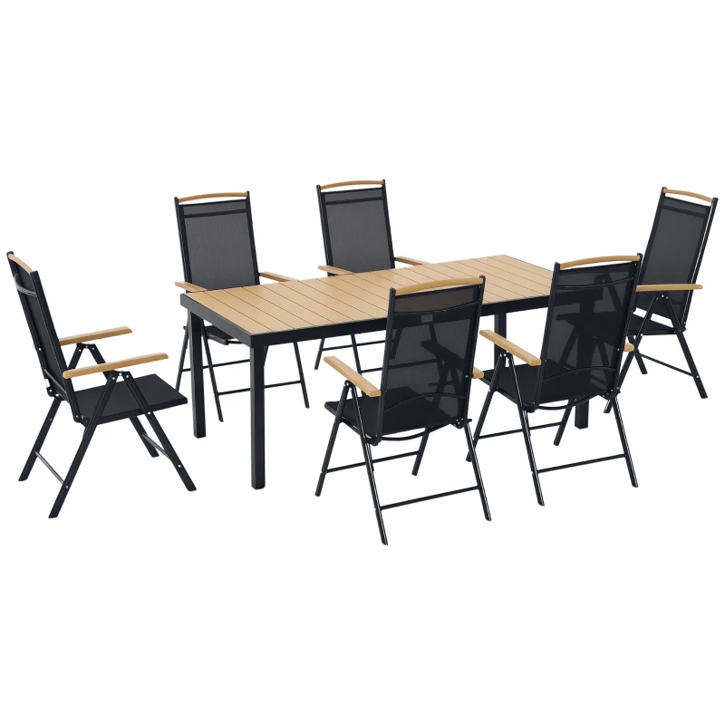 Outsunny Set 7Pz Tavolo con Sedie da Giardino Pieghevoli e Regolabili in Texteline, Nero