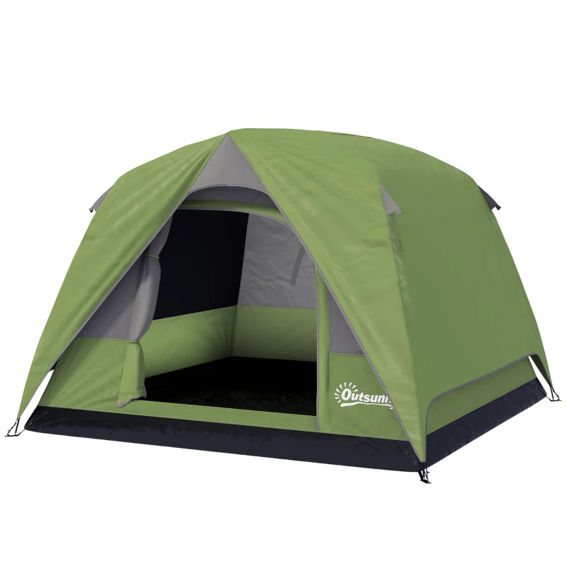 Outsunny Barraca de Camping 2-4 Pessoas Barraca Dome Familiar Impermeável com Janelas Bolso Bolsa de Transporte Verde Oliva