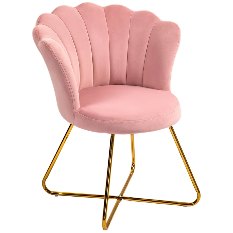 HOMCOM Cadeira Moderna Ergonômica com Encosto em Pétala de Veludo Rosa e Pernas Cruzadas em Ouro 69x64x80 cm