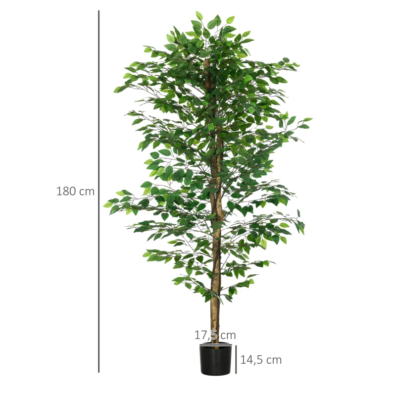 HOMCOM Conjunto de 2 Plantas Artificiais Ficus Altura 1,80 m Tronco Ramificações Cipó Musgo Folhas Alta Realismo Vaso Incluso Verde