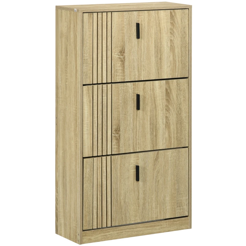 HOMCOM Móvel de Sapatos com 3 Abas 18 Pares Grande Capacidade para Entrada Corredor Sala 63x24x117 cm Carvalho