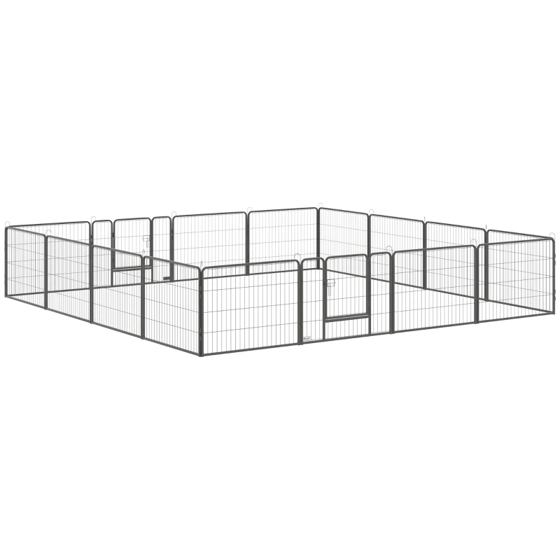 Pawhut Parque de Jogos para Cães com 16 Segmentos 60 cm de Altura Canil Animais de Estimação Cercado para Cães Externo Cinzento