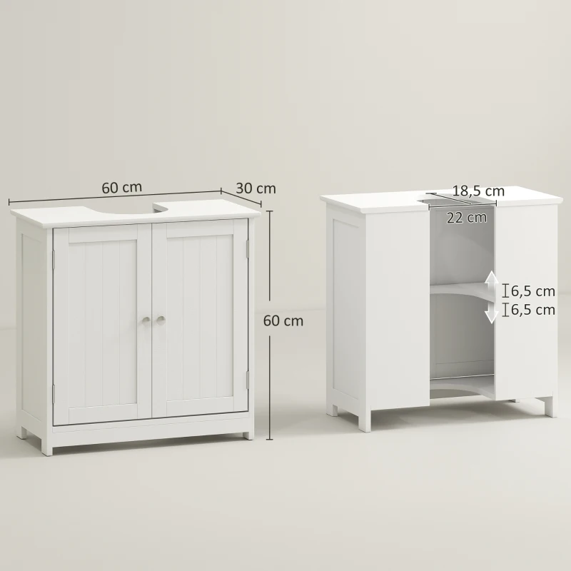 Kleankin Móvel de Banheiro Embaixo da Pia Móvel Sob a Pia Armário de 2 Portas com Prateleira 60x30x60 cm em Madeira Branca