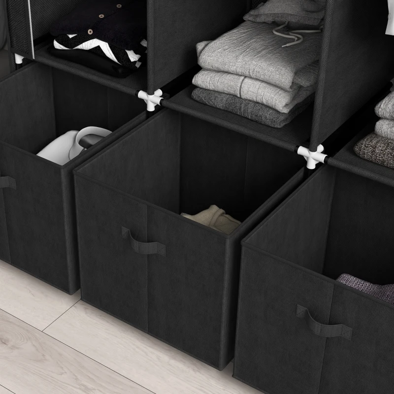 HOMCOM Guarda Roupa de Tecido Dobrável com 5 Prateleiras 2 Varões e 3 Gavetas em Tecido 125x43x162,5 cm