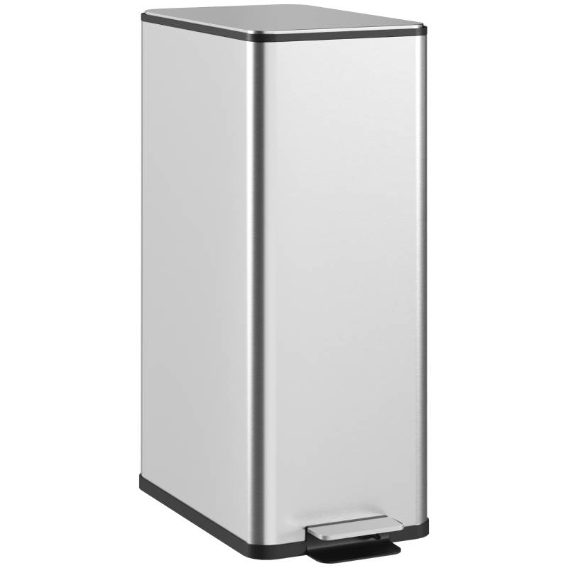 HOMCOM Lixeira de Cozinha 20L em Aço Inoxidável com Tampa de Fecho Suave Compacta com Balde Interno Removível