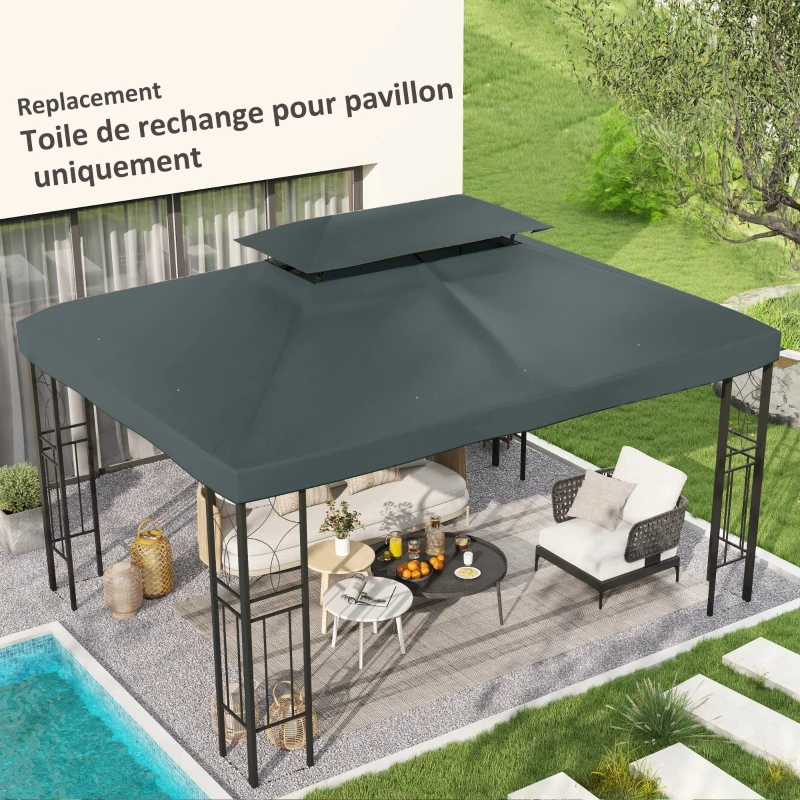 Outsunny Lona de Reposição para Pavilhão Tenda 3x4 m Poliéster de Alta densidade 180 g/㎡ Cinza