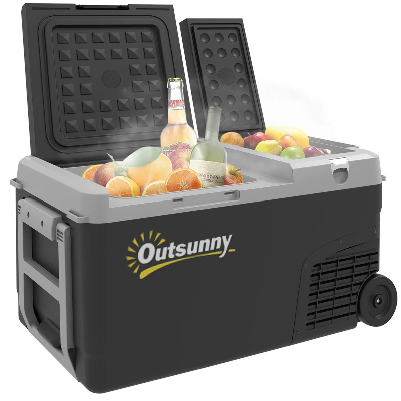 Outsunny Geladeira Elétrica Portátil Congelaor e Refrigerador com 2 Zonas 27 L 12/24 V Dc e 100 240V Ac Até 20°C