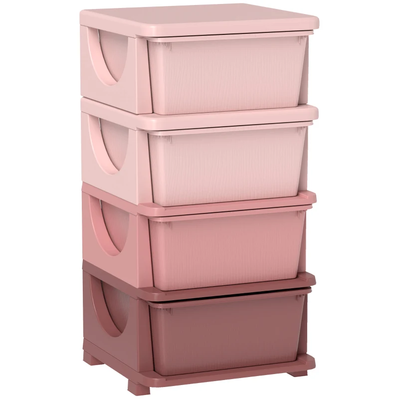 HOMCOM Caixas de Armazenamento para Crianças 4 Gavetas Cantos Arredondados estilo Elevado 37x37x76 cm Rosa