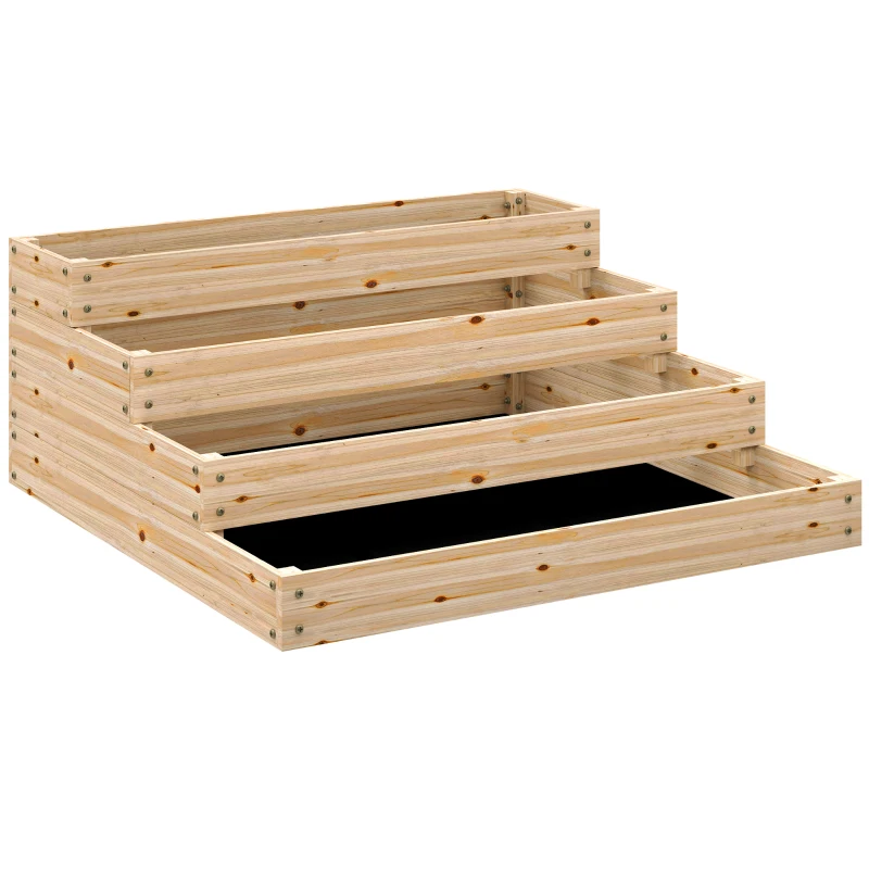Outsunny Canteiro de Jardim Sem Fundo 4 Andares para Ervas Legumes Frutas Flores 113x113x46 cm Madeira Natural