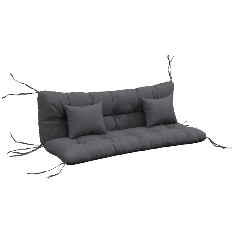 Outsunny Conjunto de 4 Almofadas de Assento 150x50 cm Resistentes à Água com Fitas de Amarração 10 cm de Espessura Cinza Escuro