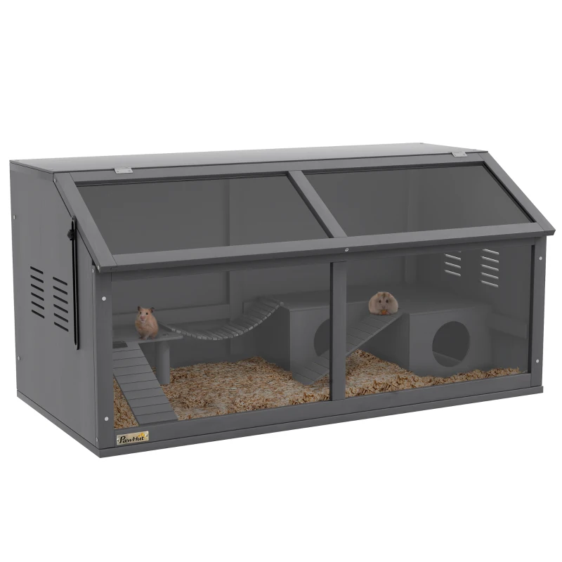 Pawhut Gaiola para Pequenos Animais Gaiola para Roedores com Acessórios Madeira de Pinho 100x52x50 cm Cinza