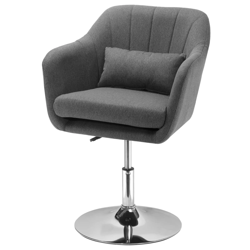 HOMCOM Poltrona de Sala Grande Conforto Almofadas Lombares Altura Ajustável Giratória 360° Base de Metal Cromado Linho Cinza