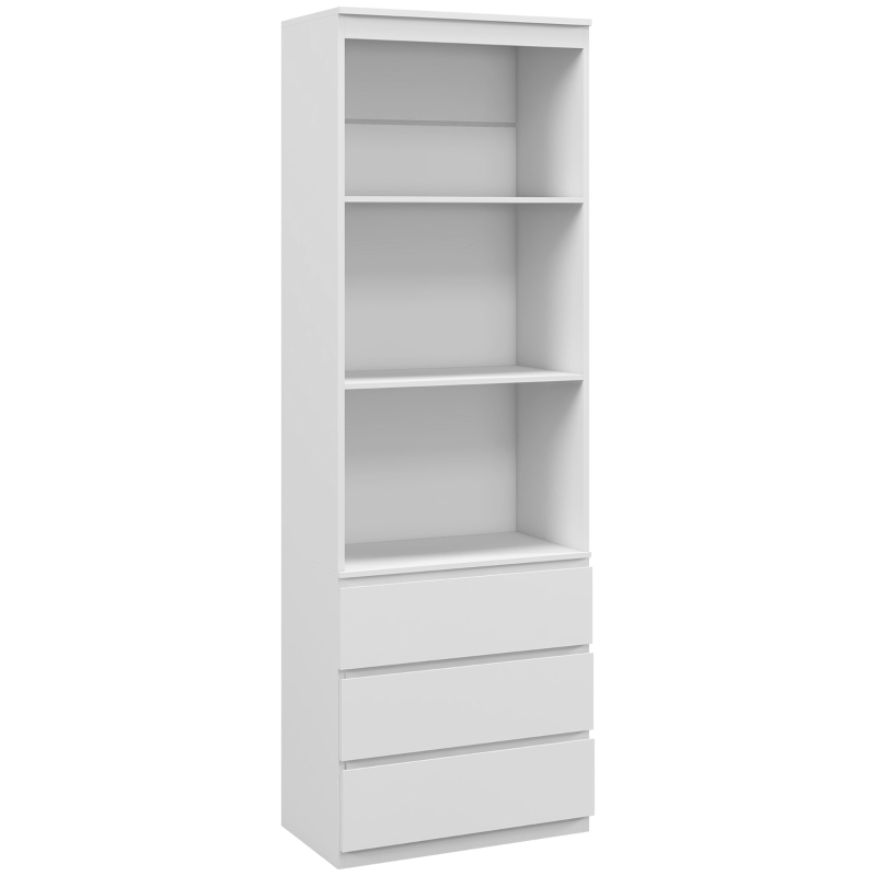 HOMCOM Biblioteca Alta de 180 cm com 3 Prateleiras e 3 Gavetas 60x35x180 cm em Madeira Branca