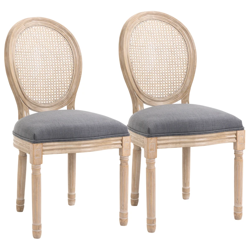 HOMCOM Conjunto de 2 Cadeiras de Sala de Jantar Cadeira de Sala de Estar Medalhão Estilo Louisxvi Madeira Maciça Esculpida Patinada
