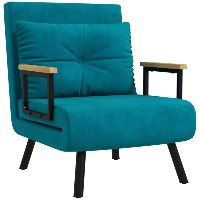 HOMCOM Poltrona Cama 3 em 1 com Encosto Reclinável em 5 Posições e Almofada 63x73x81 cm Azul Escuro