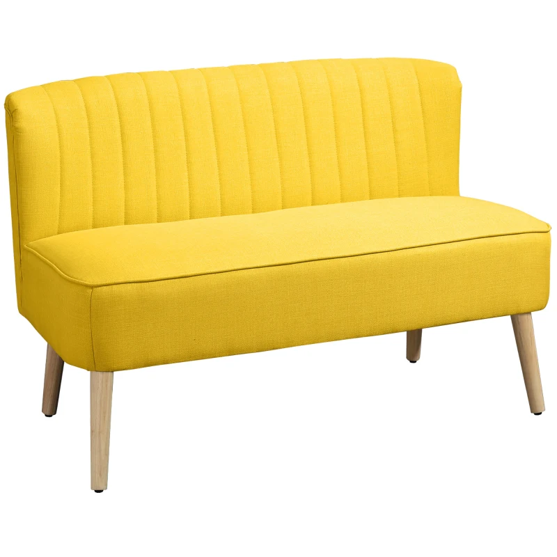 HOMCOM Sofá de 2 Lugares Moderno em Tecido Sem Braços com Pernas em Madeira 117x56,5x77 cm Amarelo